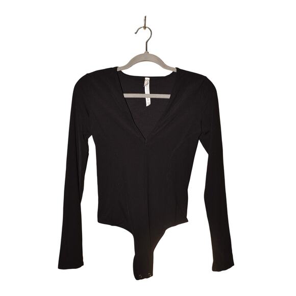 INTIMATELY FREE PEOPLE $78 Stretch Long Sleeve Plunge V-Neck Thong Bodysuit S - Picture 1 of 3